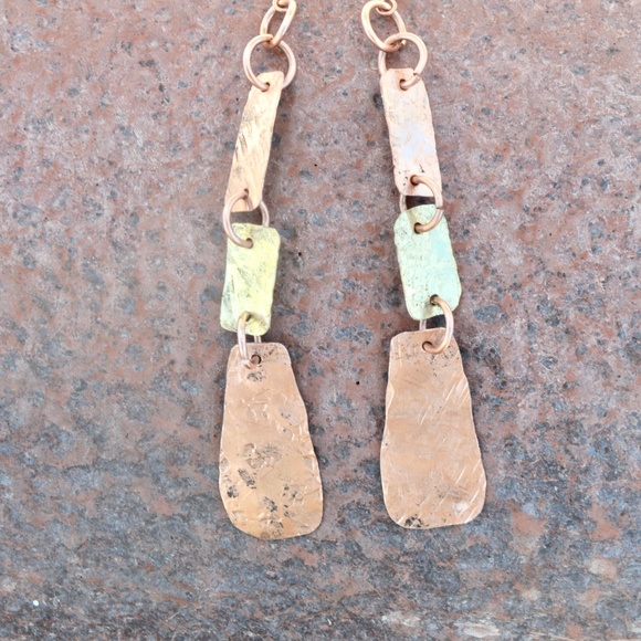 Solid Copper Earrings Handmade Brass Drop Dangle - Picture 4 of 6